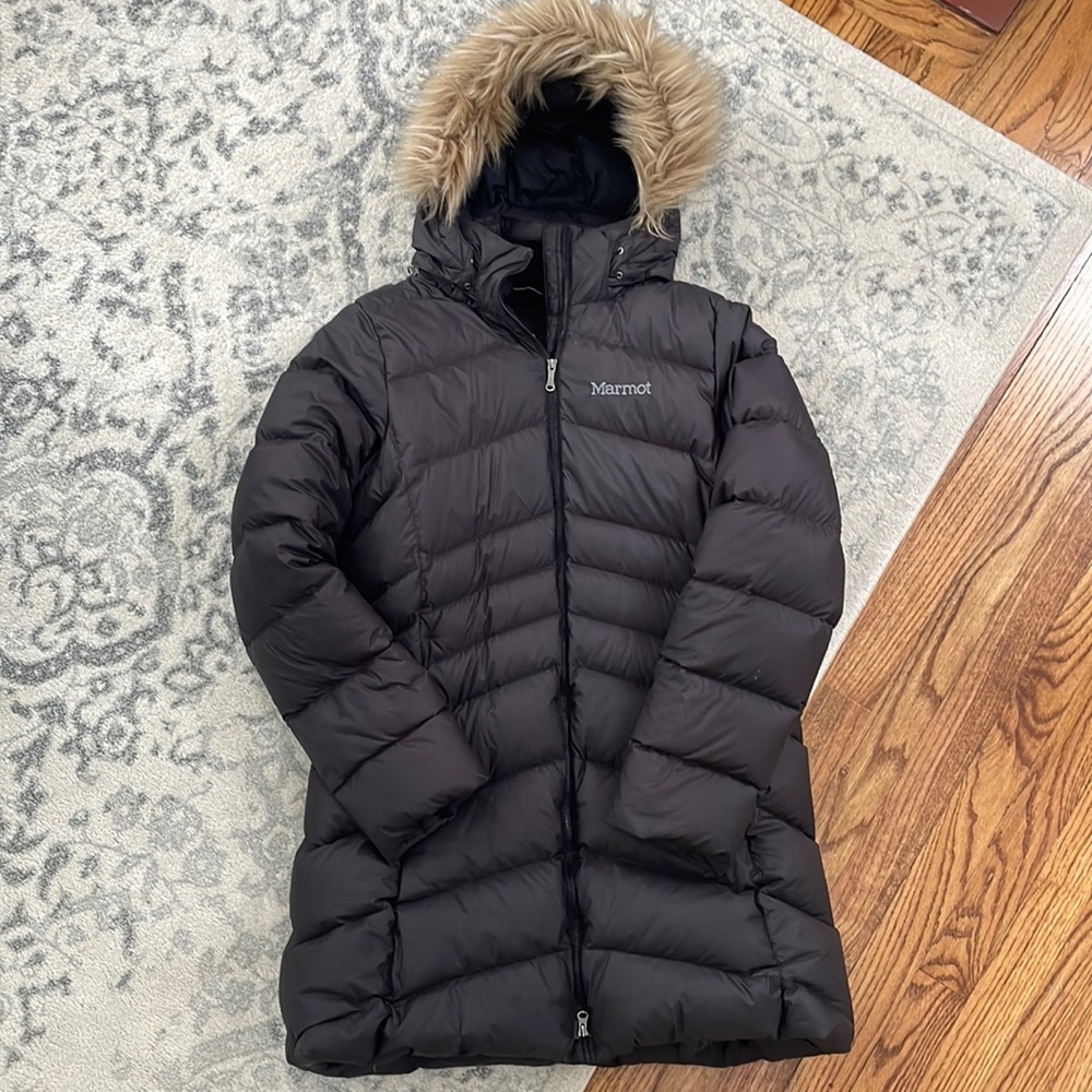 Marmot womens black coat with fur